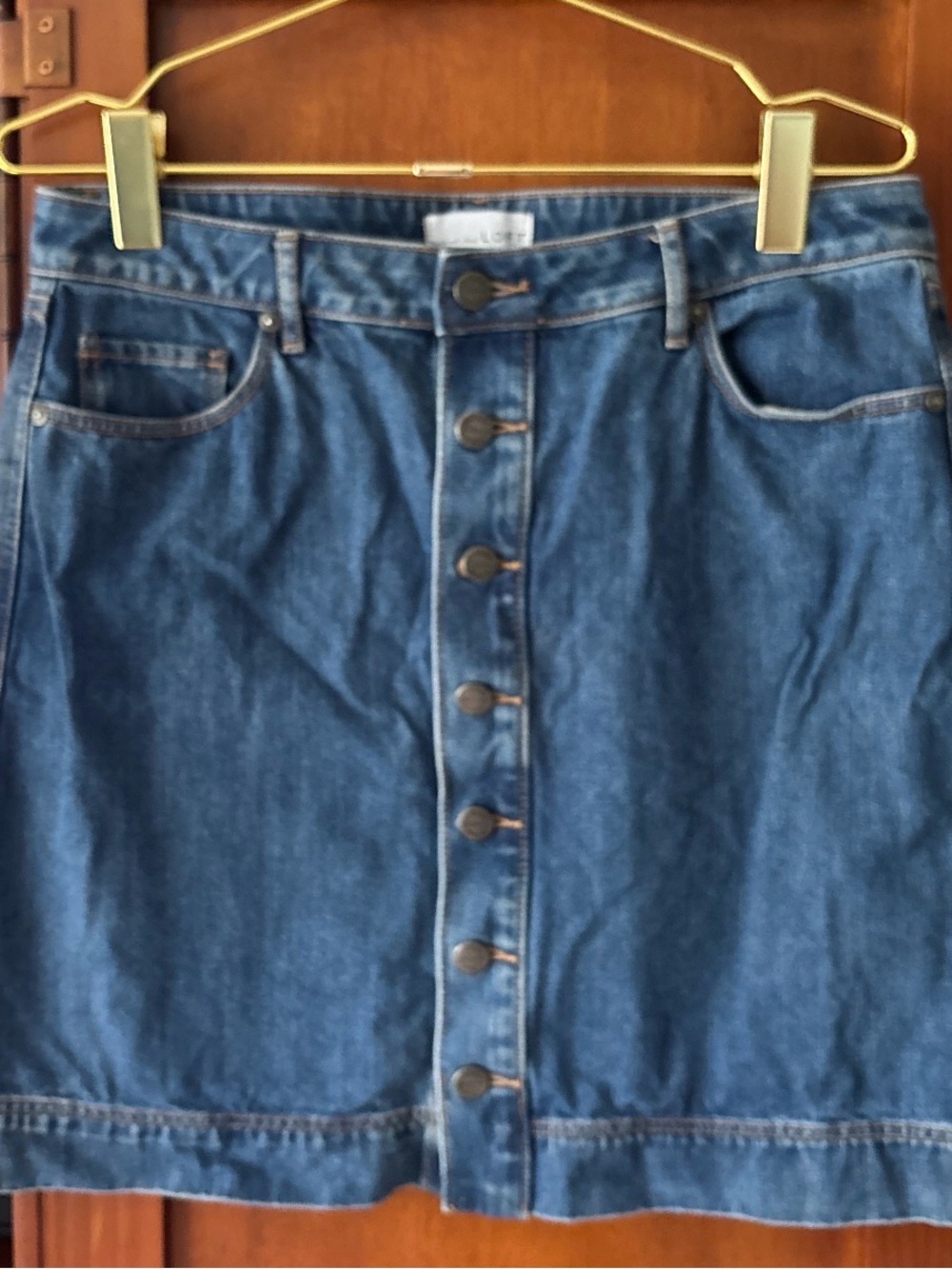 LOFT Blue Button-Front Denim Mini Skirt